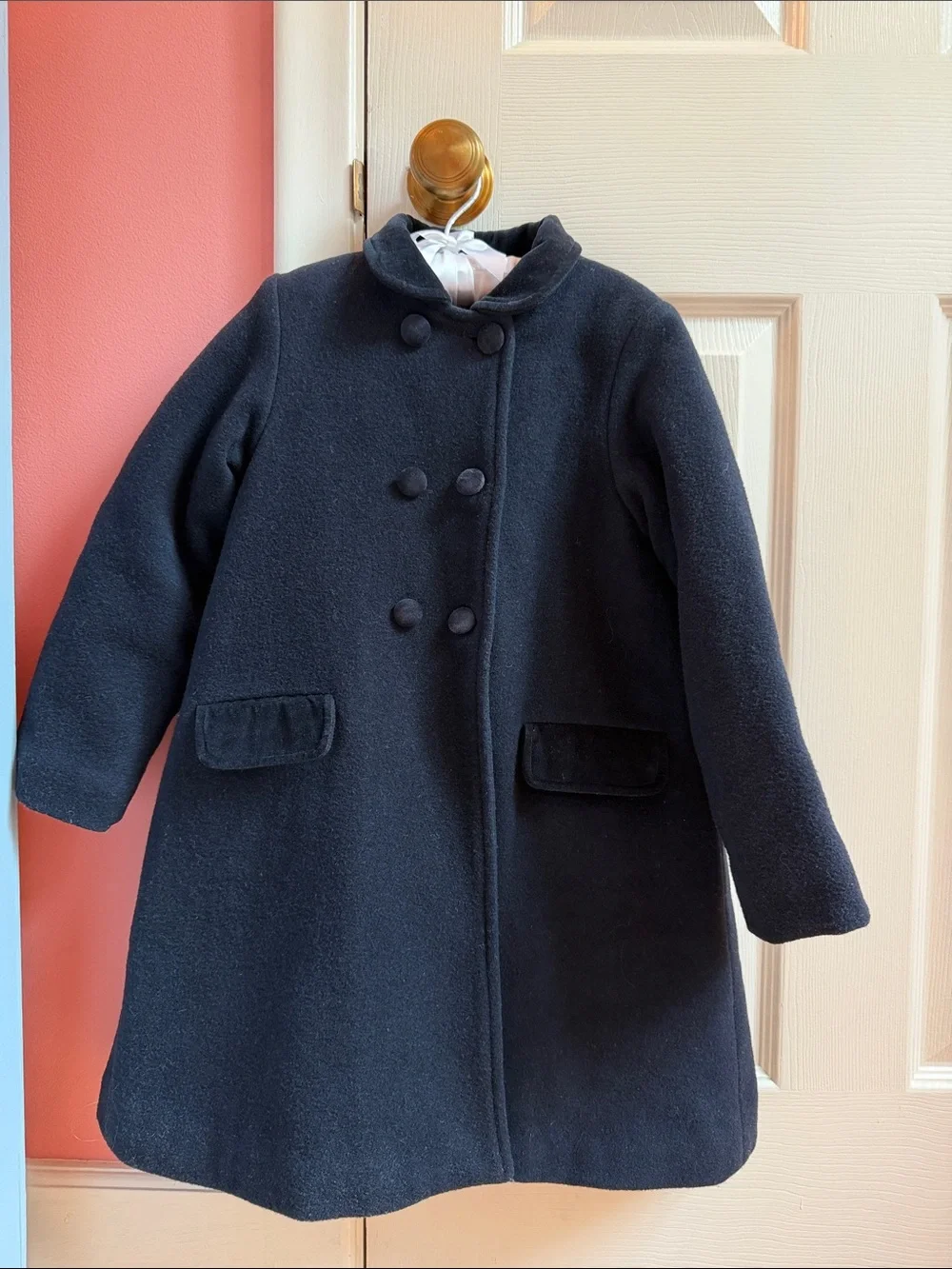 Girls La Coqueta Double-Breasted Navy Wool Coat